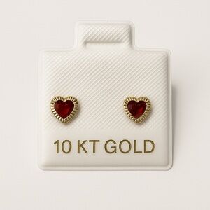 Gold Heart Earrings with Red Accents